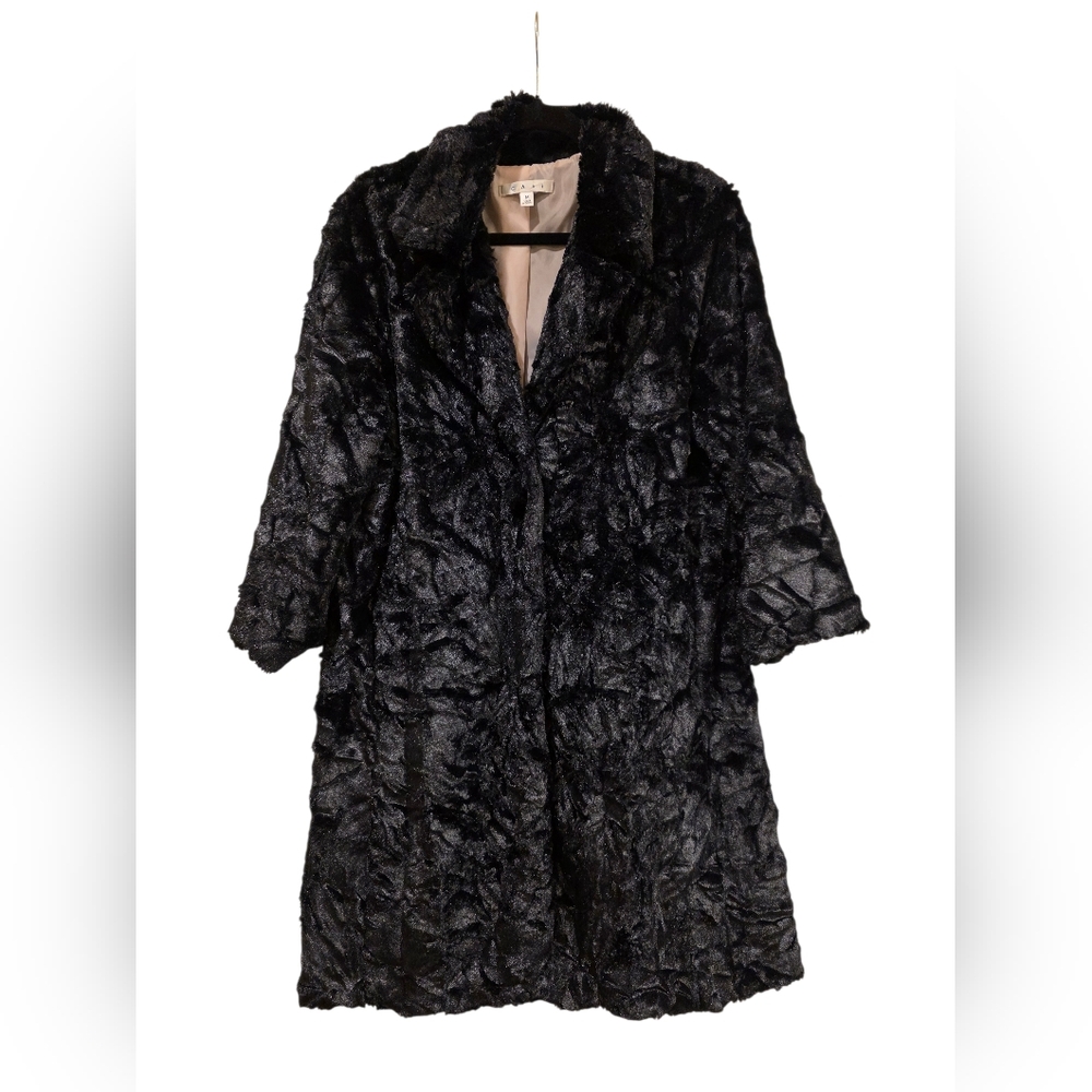 CABI #459 Black‎ Faux Mink Fur Coat - Size Medium